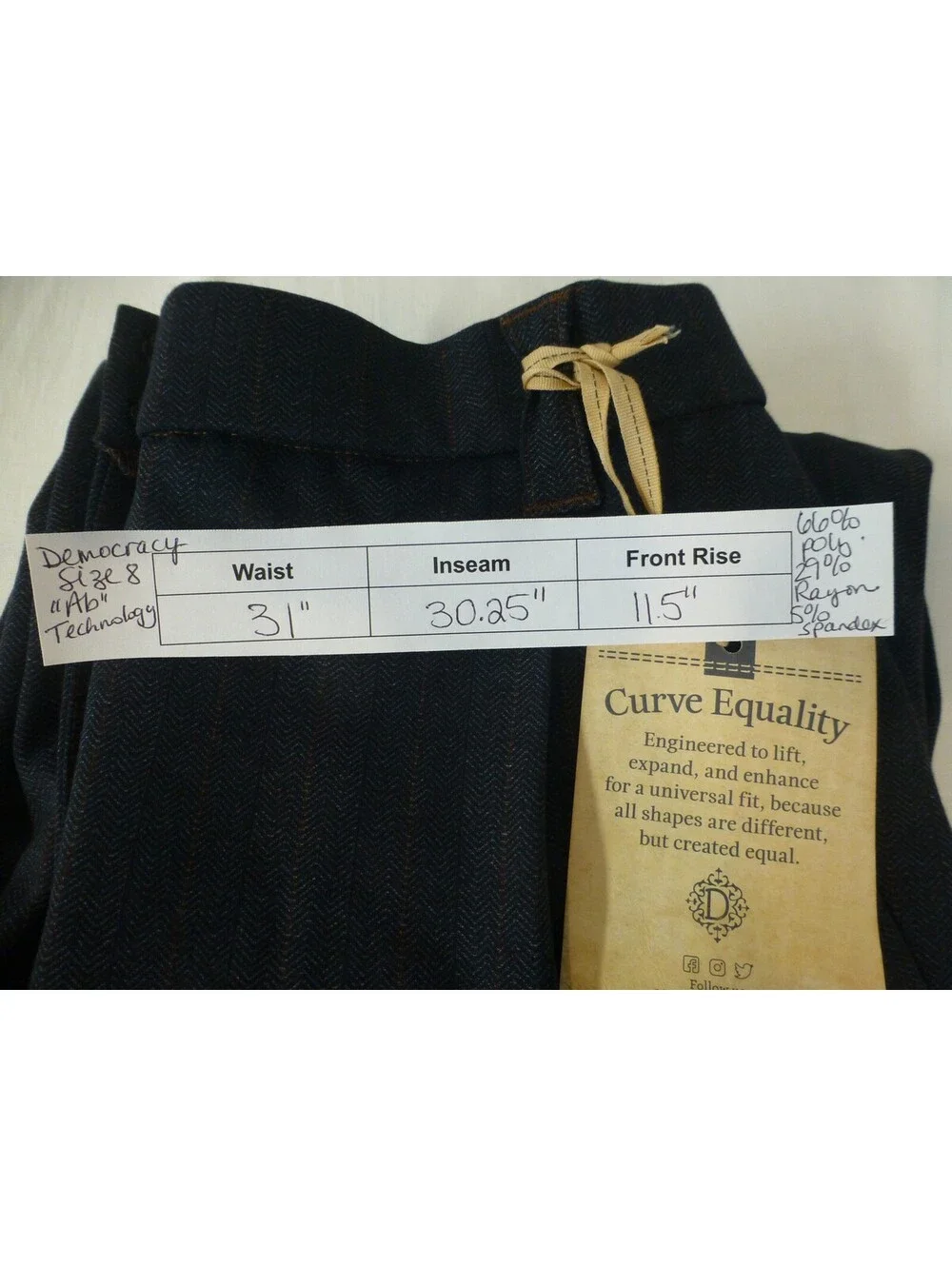 Democracy Women's Size 8 Gray Herringbone Skyrise Ab'Technology Pants NWT G4A